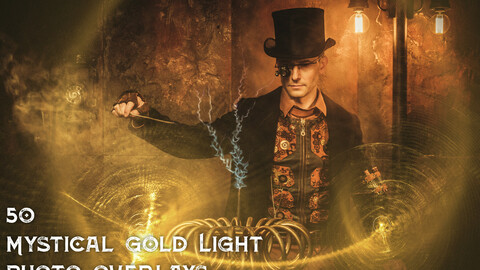 50 Mystical Gold Light Photo Overlays