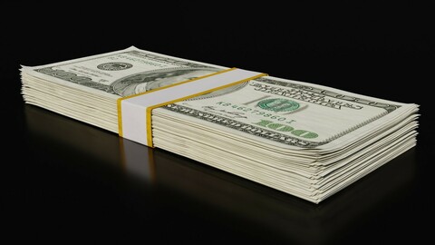 Money Stack - 100 Dollars - Coins -High Quality