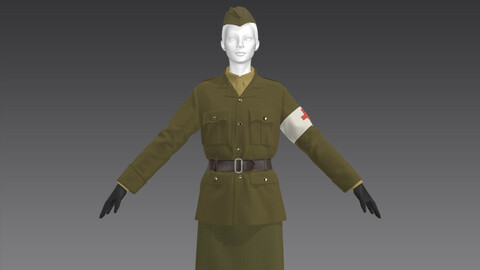 The German medical female military uniform_Outfit__Clo3d, Marvelous Designer Project + FBX + OBJ(if needed)