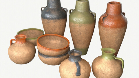 Vase Old Painted Pack Low-poly 3D model