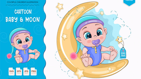 Cartoon baby & moon.