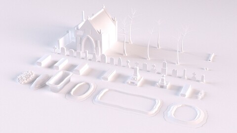 43 Low Poly Cemetery props Collection