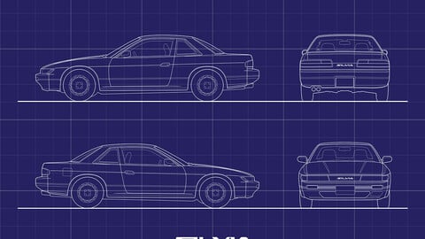 NISSAN SILVIA S13/DIGITAL FILE VECTOR BLUEPRINT DRAWING WITH ADOBE ILLUSTRATOR