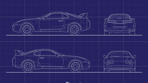 TOYOTA SUPRA 1996/DIGITAL FILE VECTOR BLUEPRINT DRAWING WITH ADOBE ILLUSTRATOR