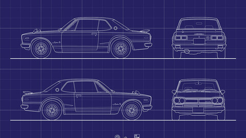 NISSAN SKYLINE 2000GT 1070/DIGITAL FILE VECTOR BLUEPRINT DRAWING WITH ADOBE ILLUSTRATOR