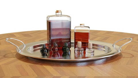 Tray with Liquor Bottles - Interior Decorations - High Quality 3D model