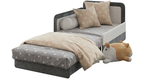 Children open bed sofa and shiba toy 3d model