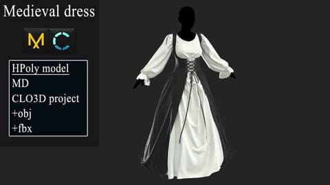 Medieval dress №1. Marvelous Designer / Clo3d project +OBJ +FBX