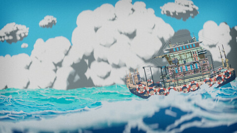 blender real time anime style ship&ocean