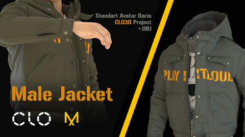 Male Jaket. MD, CLO 3D Project .ZPrj  with standart avatar Male_V1 + 4 renders, .OBJ and .POS