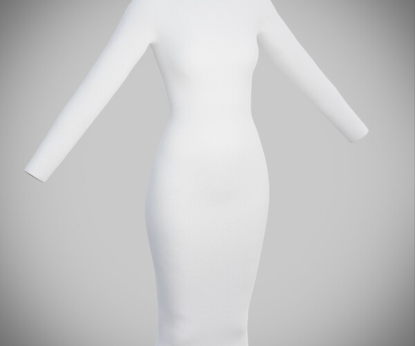 Artstation - White Bodycon Midi Dress - 3d Model 