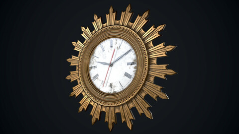 Gold Wall Clock PBR Worn Low-poly 3D model