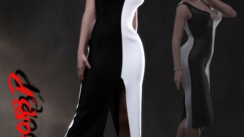 dForce Dual Panel Dress for DAZ Studio Genesis 3 Female