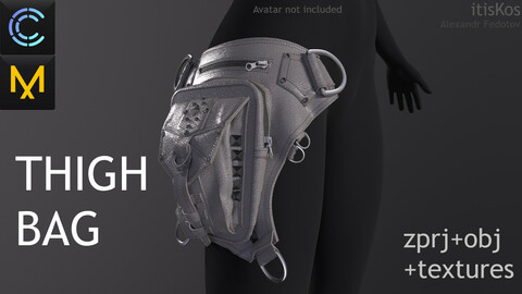 Thigh Bag. Clo3D, MD projects + obj + texturest