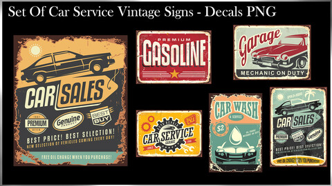 Set Of Car Service Vintage Signs - Decal PNG