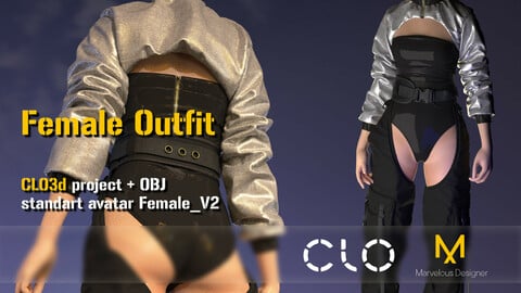 Female outfit Clo3d project .Zprj with standart avatar Female_V2 + .Obj file