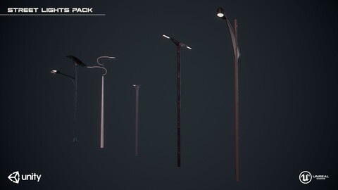 Futuristic Street Light Pack - Real Time/3D Assets/4k Textures/Files(MB, MAX, OBJ, FBX, Unity, Unreal)