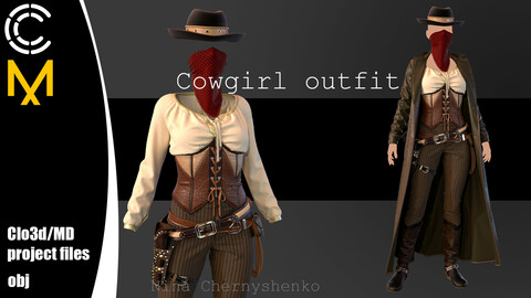 Cowgirl outfit. Marvelous Designer/Clo3d project + OBJ.