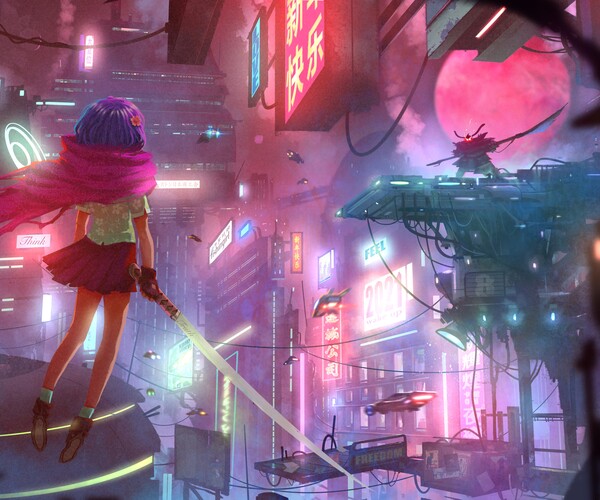 ArtStation - Digital Painting - Cyberpunk Illustration - How to paint ...