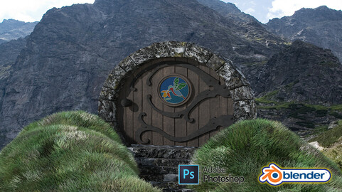 Blender 2.9 & Adobe Photoshop 3D Modeling a Hobbit Door Scene