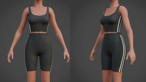 3D Biker shorts and tank top outfit - 2 piece yoga set