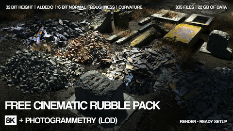 Free 8k Rubble 21 assets pack | Cinematic LOD | 32\16 bit