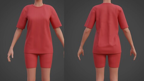 3D Biker shorts and t-shirt outfit - 2 piece set