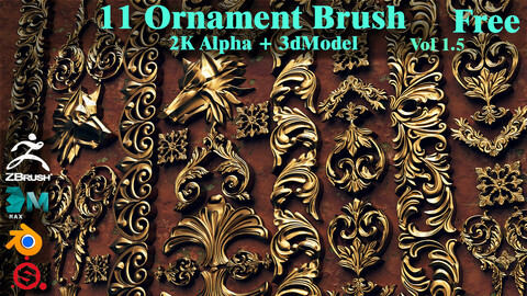 11 Free Ornament Brush & Alpha & 3dModel