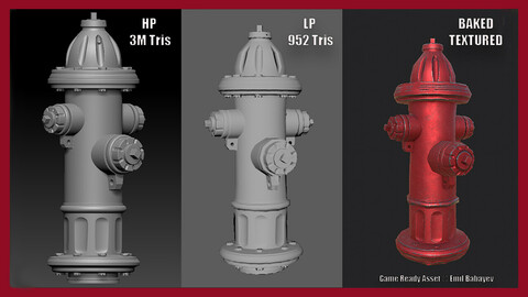 Fire Hydrant - 3D Game Asset with Red & Yellow Textures