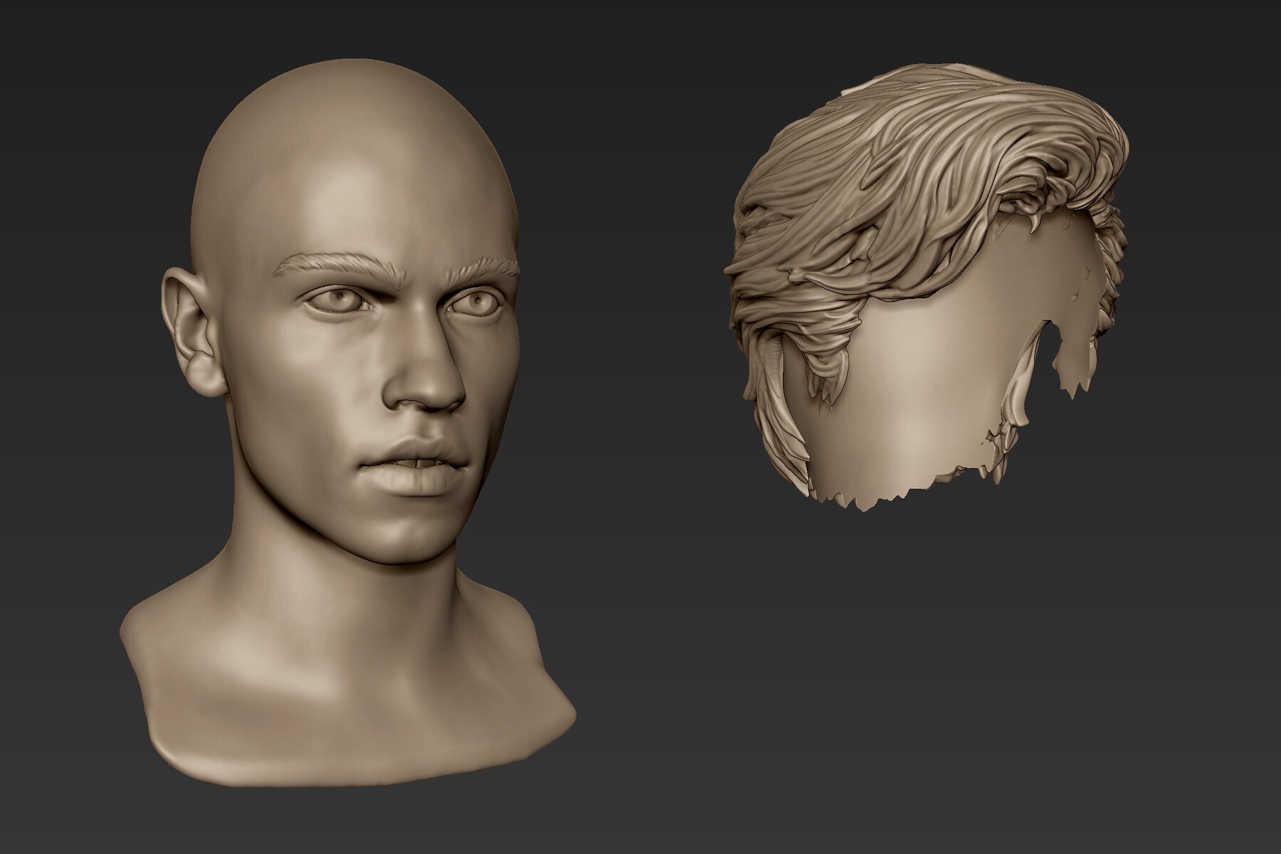 Male Head with Hair Sculpt 3D model