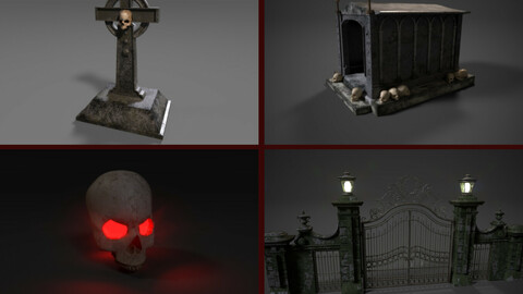 Cemetery Assets Pack Gameready Low Poly