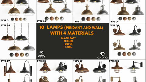 3dasset 10 lamps with 4 materials