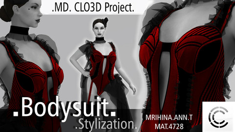 Burlesque bodysuit. Clo3d, Marvelous Designer.