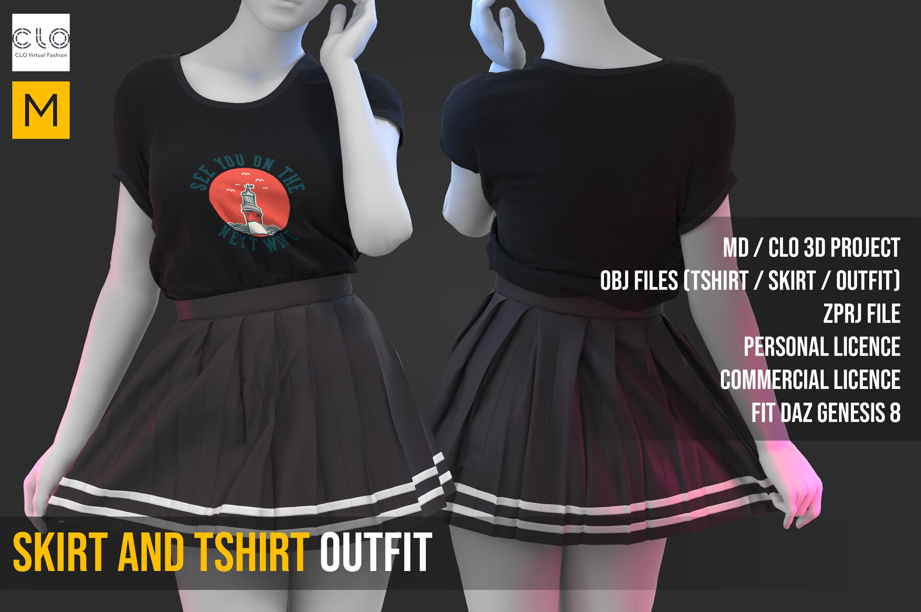 ArtStation - Pleated skirt and tshirt outfit MD / CLO3D / OBJ / ZPRJ ...