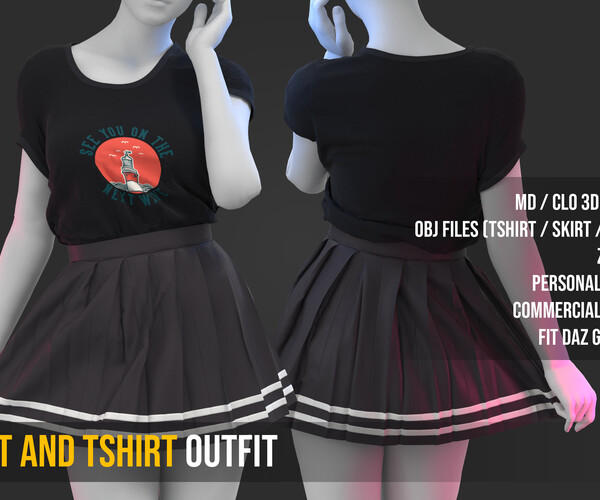 ArtStation - Pleated skirt and tshirt outfit MD / CLO3D / OBJ / ZPRJ ...