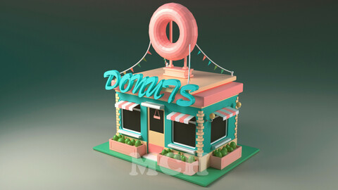 Donut Shop Building Low poly 3d model