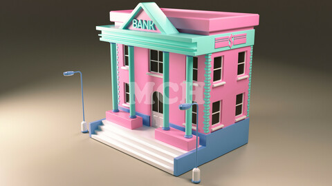 Bank Building low poly 3d model