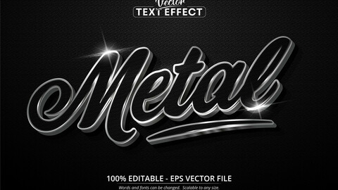 Metal text, shiny silver style editable text effect