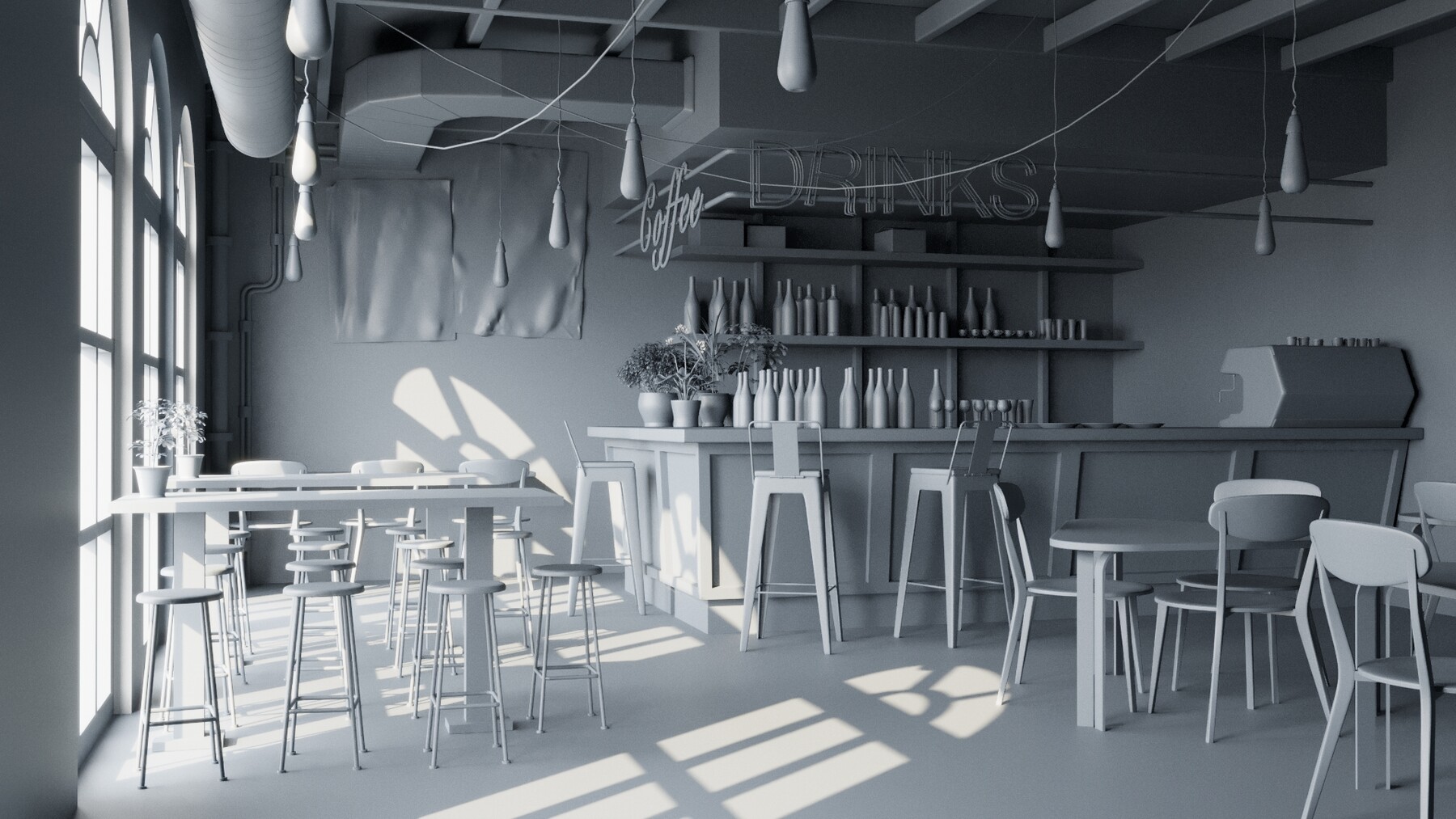 Black and White Cafe 2017 3D Scene 3D model