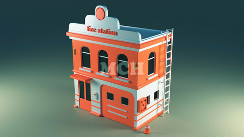 Fire Station Building Low poly 3d model