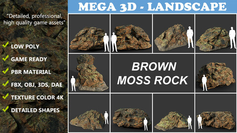 Low poly Brown Moss Rock 210217