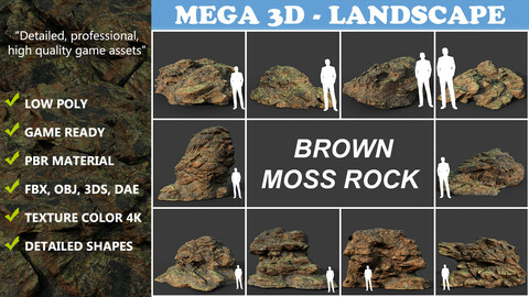 Low poly Brown Moss Rock B 210217