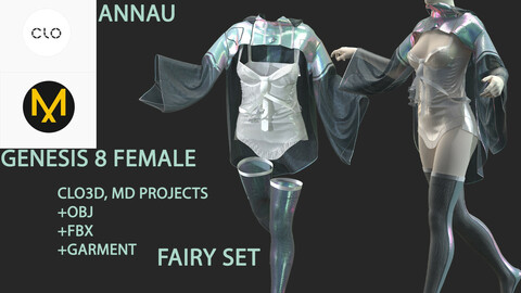 GENESIS 8 FEMALE FAIRY SET: CLO3D, MARVELOUS DESIGNER  PROJECTS| +OBJ +FBX +GARMENTS