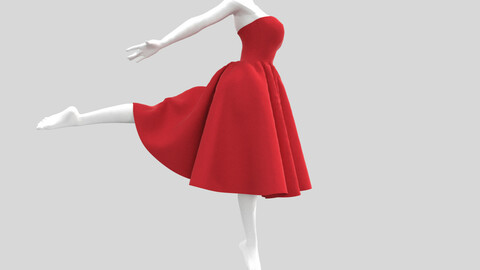 Red Dress . Clo 3D , Marvelous Designer