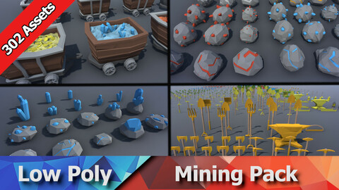 Mining Pack - Low Poly Ores, Gems, Tools, Rails & Props