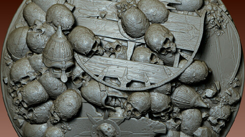 Skulls and Shields heaped in a pile
