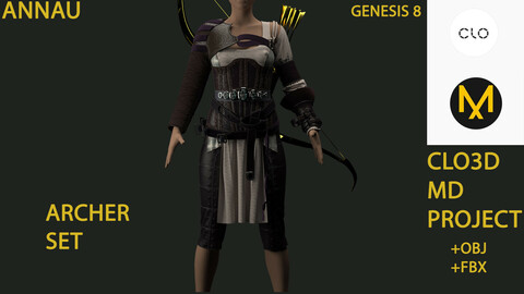 GENESIS 8 FEMALE ARCHER SET: CLO3D, MARVELOUS DESIGNER PROJECTS| +OBJ +FBX