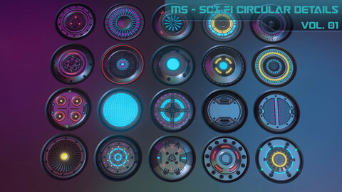 20 Sci-fi Circular Emission Decal Pack, with BOUNCE light. Decal Machine 2.6.4 Ready, 2048 RESOLUTION!!!