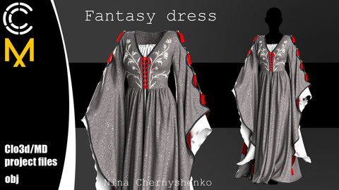 Fantasy dress. Marvelous Designer/Clo3d project + OBJ.