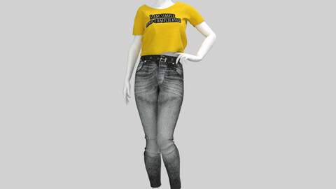 Denim Jeans with yellow T-Shirt Marvelous Designer , Clo 3D